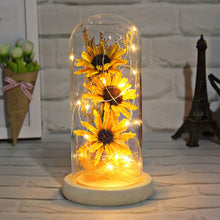 Load image into Gallery viewer, Sunflower Gifts for Women, Sunflowers Artificial Flowers in Glass Dome with LED Strip (Yellow)