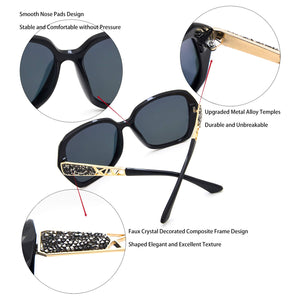 LECKIRUT Oversized Sunglasses for Women Polarized UV Protection Classic Fashion Ladies Shades Black Frame Gray Lens