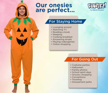 Load image into Gallery viewer, Funziez! Slim Pumpkin Adult Onesie - Jack O Lantern Halloween Costume - One Piece Cosplay Suit for Adults, Women and Men