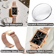 Load image into Gallery viewer, Women&#39;s Casual Watch, Rose Gold Tone Mesh Bracelet Stainless Steel Square Dress Watches for Women, Fashion Business Analog Quartz Ladies Small Wrist Watch