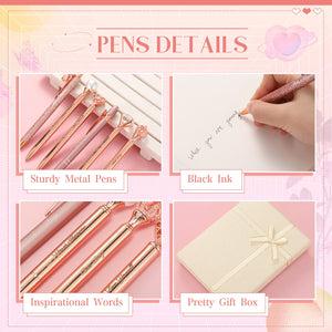 6 Pcs Fancy Pens for Women, Crystal Diamond Pen for Journaling Pretty Glitter Ballpoint with Box Inspirational Gifts for Women