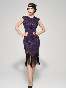 SWEETV Women's Flapper Dresses 1920s Great Gatsby Dresses Sequin Fringed Roaring 20s Cocktail Dress