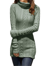 Load image into Gallery viewer, Women Polo Neck Long Slim Fitted Dress Bodycon Turtleneck Cable Knit Sweater