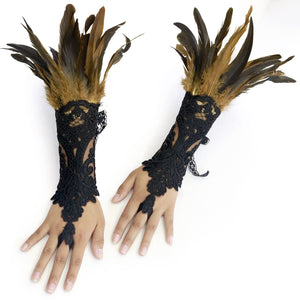 HOMELEX Women Black Lace Feather Gloves Witch Angel Costume Accessories Swan Wings Wrist Bands