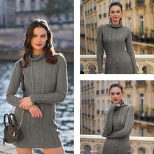 Load image into Gallery viewer, Women Polo Neck Long Slim Fitted Dress Bodycon Turtleneck Cable Knit Sweater