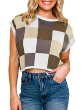 Load image into Gallery viewer, Womens Cap Sleeve Crop Tops Crew Neck Knit Trendy Casual Sweater