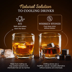 Whiskey Set, Whiskey Glasses, Stainless Chilling Stones, Coasters, Tongs - Whiskey Stones Gift Set for Men