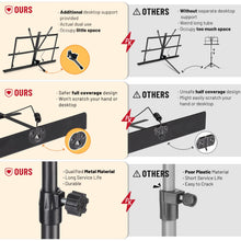 Load image into Gallery viewer, CAHAYA 2 in 1 Dual Use Extra Stable Reinforced Folding Sheet Music Stand &amp; Desktop Book Stand Lightweight Portable Adjustable with Carrying Bag, Metal Music Stand with Music Sheet Clip Holder CY0204
