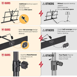 CAHAYA 2 in 1 Dual Use Extra Stable Reinforced Folding Sheet Music Stand & Desktop Book Stand Lightweight Portable Adjustable with Carrying Bag, Metal Music Stand with Music Sheet Clip Holder CY0204