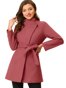 Women's Classic Stand Collar Long Sleeve Winter Belted Long Coat