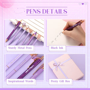 6 Pcs Fancy Pens for Women, Crystal Diamond Pen for Journaling Pretty Glitter Ballpoint with Box Inspirational Gifts for Women