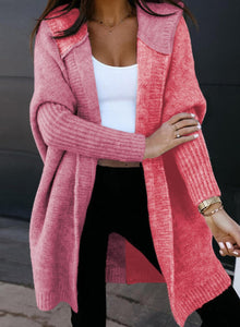 Open Front Long Sleeve Hooded Knit Cardigan Sweaters Women's Outwear Coat