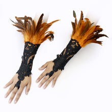 Load image into Gallery viewer, HOMELEX Women Black Lace Feather Gloves Witch Angel Costume Accessories Swan Wings Wrist Bands