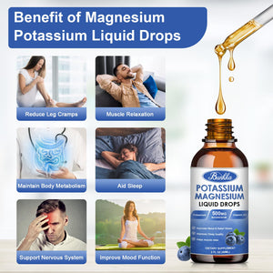 Potassium Magnesium Liquid Drops Supplement with Potassium 99mg, Magnesium 500mg,Calcium, Vitamin D3, Zinc, for Leg Cramps, Energy, Metabolism, for Adult and Kid,Sugar Free