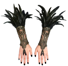 Load image into Gallery viewer, HOMELEX Women Black Lace Feather Gloves Witch Angel Costume Accessories Swan Wings Wrist Bands