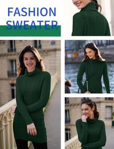 Women Polo Neck Long Slim Fitted Dress Bodycon Turtleneck Cable Knit Sweater