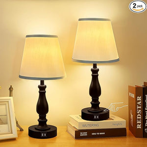 Bedside Table Lamps Set of 2, 20" Night Stand Lamps with Dual USB A+C Charging Ports, 3 Way Touch Bedside Lamp for Living Room Bedroom, Bulb Free