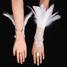 Load image into Gallery viewer, HOMELEX Women Black Lace Feather Gloves Witch Angel Costume Accessories Swan Wings Wrist Bands