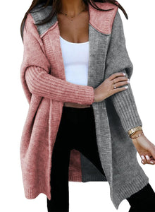 Open Front Long Sleeve Hooded Knit Cardigan Sweaters Women's Outwear Coat