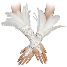 Load image into Gallery viewer, HOMELEX Women Black Lace Feather Gloves Witch Angel Costume Accessories Swan Wings Wrist Bands