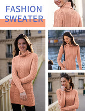 Load image into Gallery viewer, Women Polo Neck Long Slim Fitted Dress Bodycon Turtleneck Cable Knit Sweater