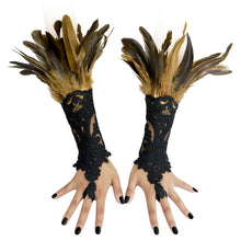 Load image into Gallery viewer, HOMELEX Women Black Lace Feather Gloves Witch Angel Costume Accessories Swan Wings Wrist Bands