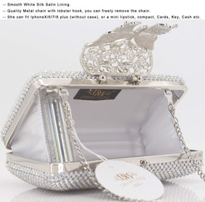 Dexmay Rhinestone Clutch Bag with Crystal Butterfly Clasp Women Evening Handbag Formal Party Purse