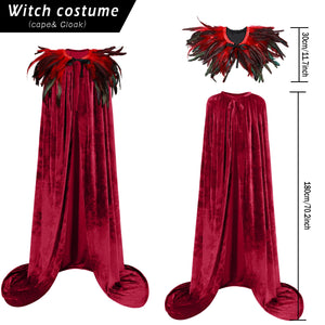 L'VOW Women Feather Collar Velvet Cloak Vampire Cape Witch Queen Cosplay Halloween Costume