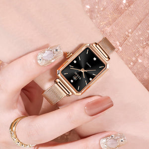 Women's Casual Watch, Rose Gold Tone Mesh Bracelet Stainless Steel Square Dress Watches for Women, Fashion Business Analog Quartz Ladies Small Wrist Watch