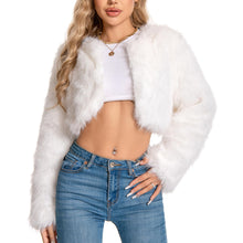 Load image into Gallery viewer, Cropped Fur Coat for Women, Faux Furry Long Sleeve Fluffy Jacket Open Front Winter Shaggy Warm Outwear