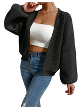 Load image into Gallery viewer, Women&#39;s Color Block Open Front Long Sleeve Ribbed Knit Cropped Cardigan Sweaters