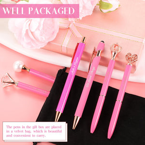 6 Pcs Fancy Pens for Women, Crystal Diamond Pen for Journaling Pretty Glitter Ballpoint with Box Inspirational Gifts for Women