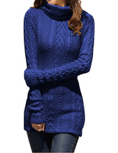 Load image into Gallery viewer, Women Polo Neck Long Slim Fitted Dress Bodycon Turtleneck Cable Knit Sweater