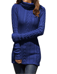 Women Polo Neck Long Slim Fitted Dress Bodycon Turtleneck Cable Knit Sweater