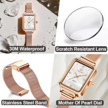 Load image into Gallery viewer, Women&#39;s Casual Watch, Rose Gold Tone Mesh Bracelet Stainless Steel Square Dress Watches for Women, Fashion Business Analog Quartz Ladies Small Wrist Watch