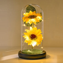 Load image into Gallery viewer, Sunflower Gifts for Women, Sunflowers Artificial Flowers in Glass Dome with LED Strip (Yellow)