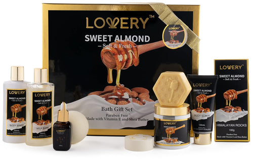 Valentine's Day Gifts for Him, 10-Pc Sweet Almond Beauty & Personal Care Set - Home Spa Bath Pampering Package for Relaxing Stress Relief