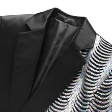 Load image into Gallery viewer, Men Black Sequin Shiny Prom Suit Jacket One Button Slim Fit, Perfect for Musicians, Event Hosts, and Event Managers