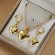 Load image into Gallery viewer, Golden Heart Drop Earrings and Necklace Jewelry Set - Chic, Versatile, and Durable