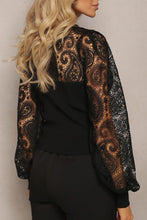 Load image into Gallery viewer, Lace Patchwork Round Neck Long Sleeve Blouse