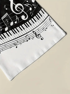 Men's Piano Art Tee - Stylish Graphic, Short Sleeve, Crew Neck - Comfortable Outdoor Clothing for Fashion-Forward Gentlemen-L