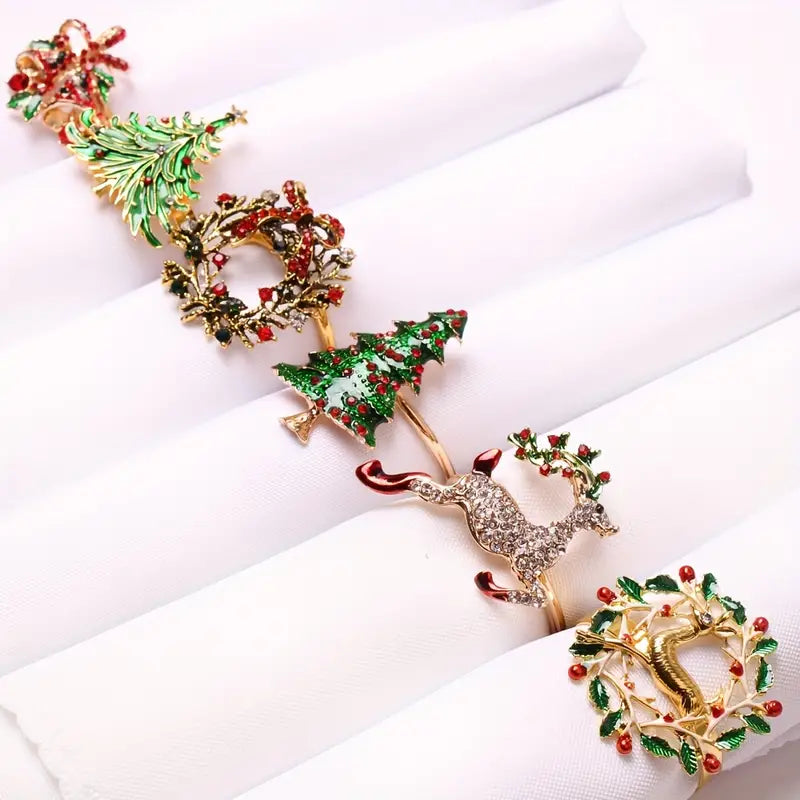 Pack of 6 Golden Napkin Rings, For Christmas Decoration Ornaments, Holiday Napkin Holders