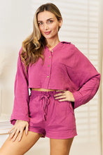 Load image into Gallery viewer, Fuchsia Color Buttoned Long Sleeve Top and Shorts Set