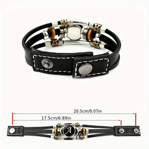 Boho Chic Braided Bracelet with Letter Pattern – Versatile Unisex PU Leather Wristband for Both Men and Women