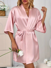 Load image into Gallery viewer, Luxurious Women&#39;s Satin Night Robe - V-Neck, Half Sleeve with Tie Belt - Elegant Sleepwear for Evening Comfort - L