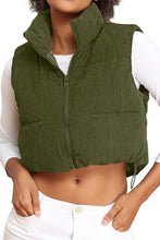 Load image into Gallery viewer, Women&#39;s Corduroy Cropped Puffer Vest with Pockets, High Stand Collar Outerwear Lightweight Warm Sleeveless Jacket