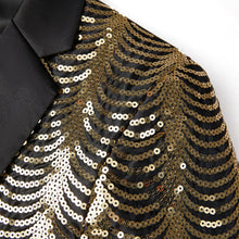 Load image into Gallery viewer, Men Black Sequin Shiny Prom Suit Jacket One Button Slim Fit, Perfect for Musicians, Event Hosts, and Event Managers