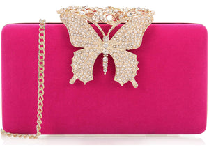 Dexmay Rhinestone Clutch Bag with Crystal Butterfly Clasp Women Evening Handbag Formal Party Purse