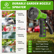 Load image into Gallery viewer, AUTOMAN-Garden-Hose-Nozzle,ABS Water Spray Nozzle with Heavy Duty 7 Adjustable Watering Patterns,Slip Resistant for Plants,Lawn,Washing Cars,Cleaning,Showering Pets &amp; Outdoor Fun.