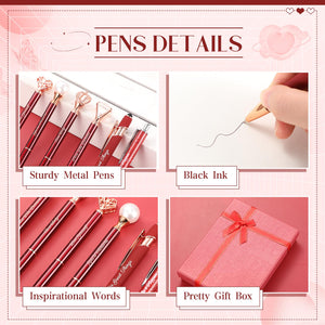 6 Pcs Fancy Pens for Women, Crystal Diamond Pen for Journaling Pretty Glitter Ballpoint with Box Inspirational Gifts for Women